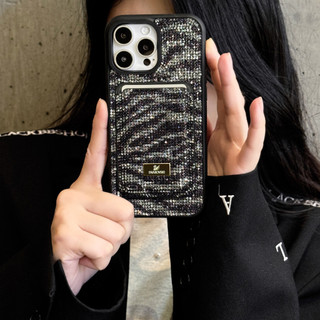 Zebra Sọc In Hình Thời Trang Thường Ngày Flash Bột Khe Cắm Thẻ Siêu Từ Thời Trang Swarovski Chấm Khoan Vỏ Điện Thoại Cho iphone 17 Air16 15 14 13 Pro Max Ốp lưng Chống Rơi
