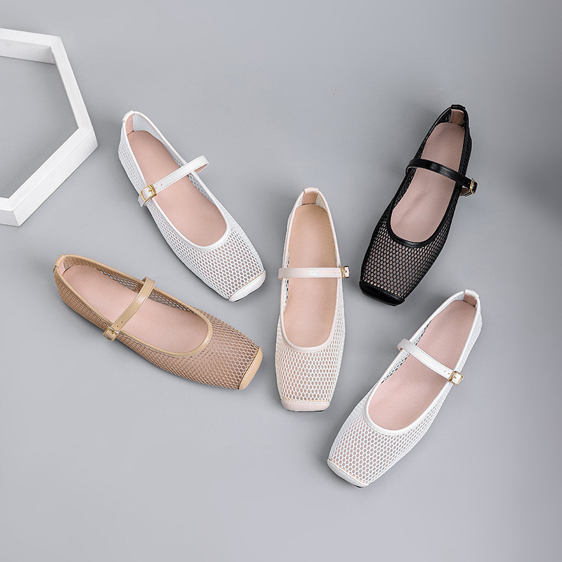 Size Lớn (35-44) Giày Lưới Đế Bằng Nữ Miệng Nông Slip-On Ballet Mary Jane Thoải Mái Chống Trơn Trượt MAY13