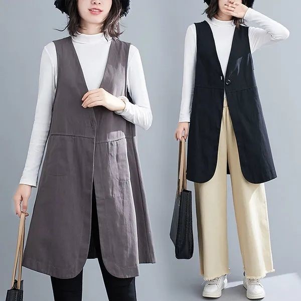 Áo Vest nữ dáng rộng cỡ lớn cổ chữ V thông thường