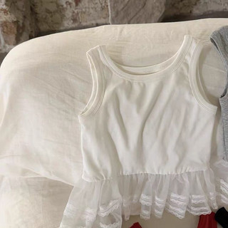 Áo vest nhiều lớp phong cách Hàn Quốc cho bé gái mùa hè, áo không tay phối ren, trang phục bên trong cho bé gái