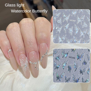 Nail Art Watercolor Butterfly Nail Sticker Holographic Shell Light Butterfly Embossed Decal Nail Decoration Manicure Tool For Nail Shop