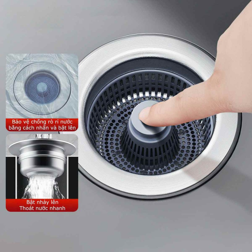Bộ Lọc Rác Bồn Rửa Bát - Ngăn mùi hôi côn trùng, Nút chặn thoát nước, Khay giỏ lọc thức ăn thừa