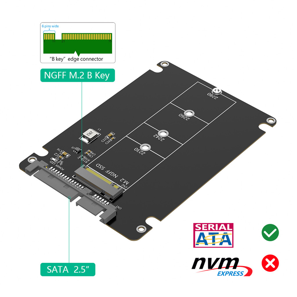 Jmt M.2 NGFF Sang 2.5 SATA SSD Vỏ B & M Key SATA Sang 2.5 Inch SATA 3.0 Ổ Đĩa Cứng Thẻ Chuyển Đổi Với Vỏ Nhựa 7mm