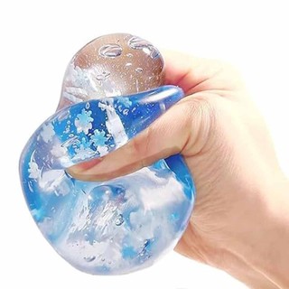 Blue Ice Cube Squeeze Stress Balls Fidget Square Calming Toy W/ Snowflakes ADHD