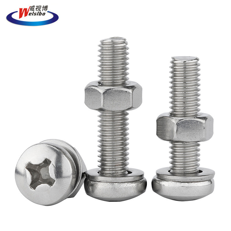 Bộ đai ốc Vít đầu tròn chữ thập thép không gỉ 304 M3M4M5M6 Bộ đai ốc