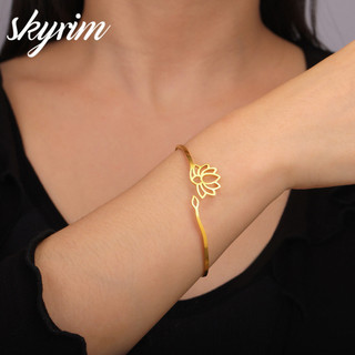 SKYRIM Vòng Tay Có Thể Điều Chỉnh Bằng Thép Không Gỉ Trang Sức Hoa Sen Cho Nữ