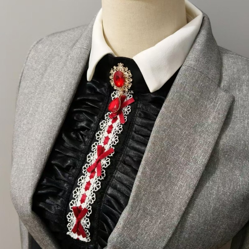 BTF Xù Satins Jabot Cổ Áo Sơ Mi Victoria Thời Trung Cổ Cổ Pha Lê