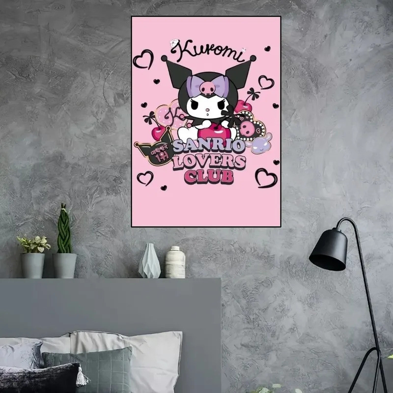 Kuromi Kawaii Dễ Thương Poster Trang Trí Phòng Nhà Nghệ Thuật Thẩm Mỹ Tranh Dán Tường Tranh canvas