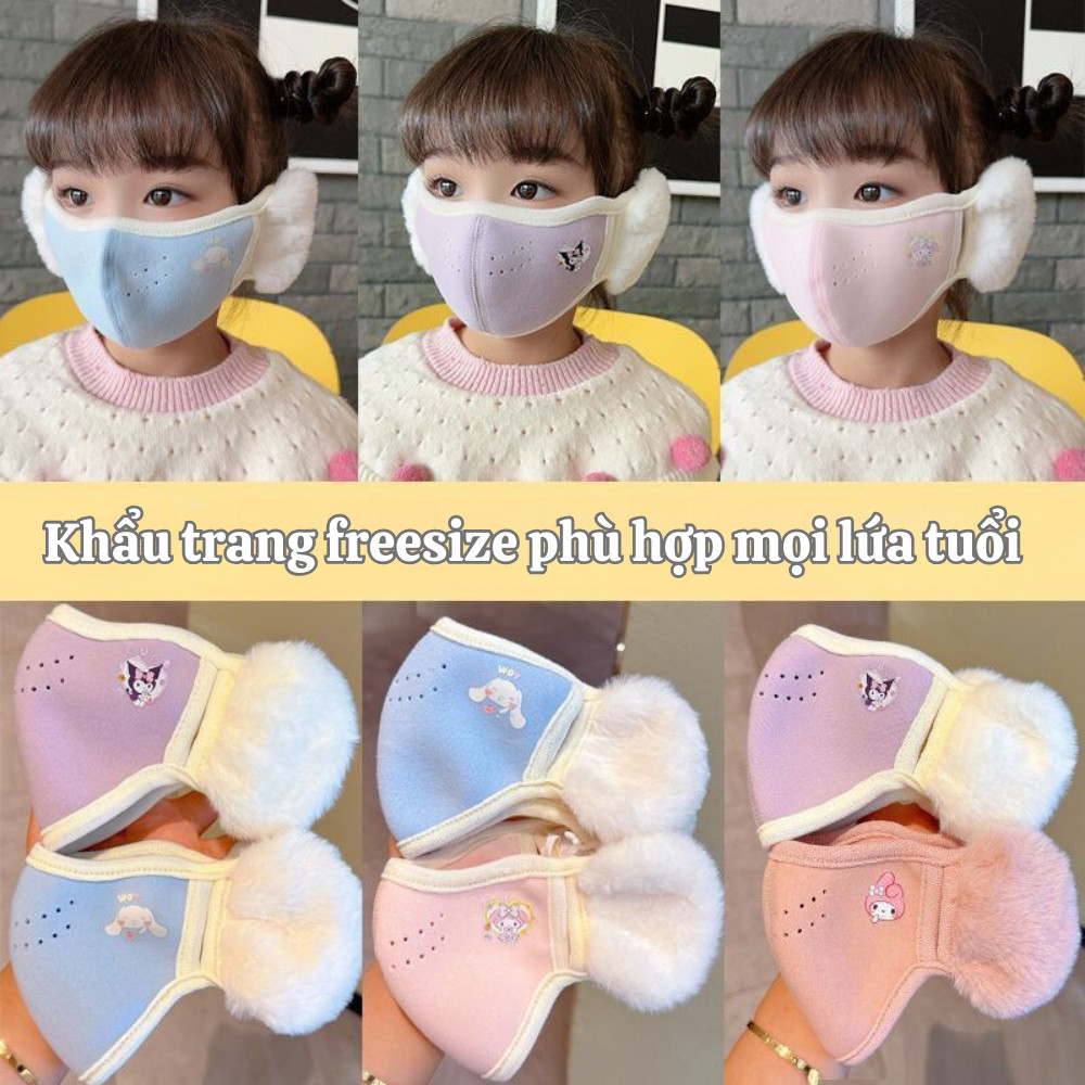Khẩu Trang Trẻ Em Kèm Bịt Tai Giữ Ấm Mùa Đông, Khẩu Trang Cho Bé Chống Lạnh Chống Gió Thoáng Khí