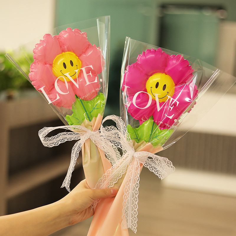 Lá Xanh Hoa Cúc Lá Cầm Tay Bóng Bay Mặt Cười Hoa Hướng Dương Ballon Trang Trí Lễ Tình Nhân