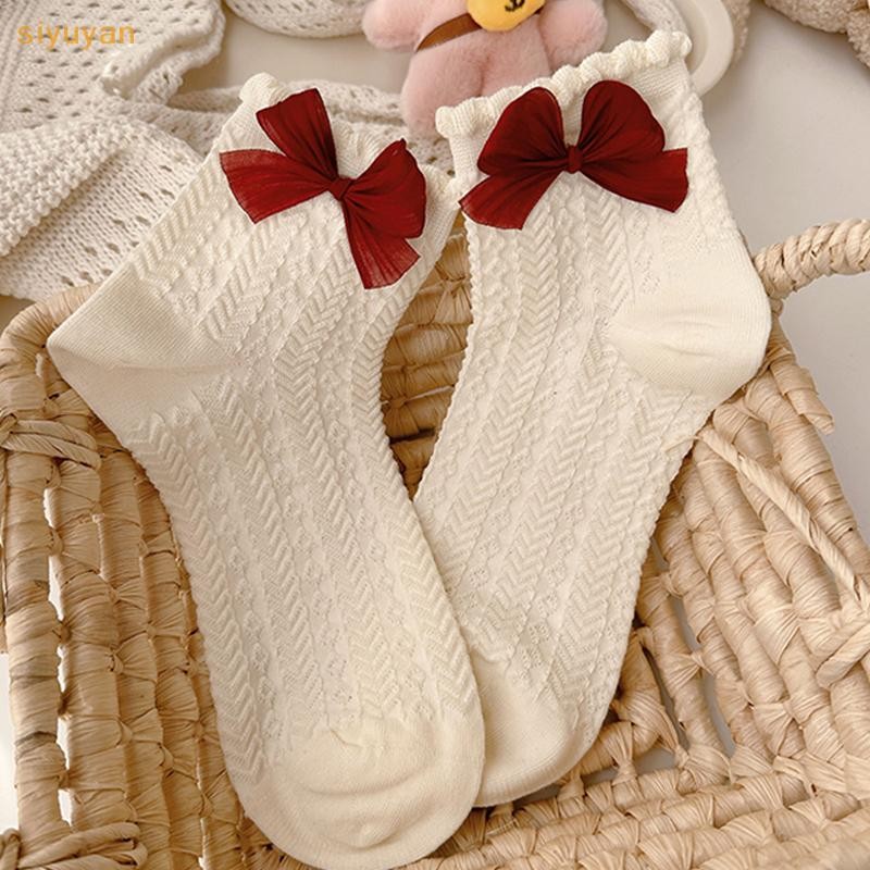Siyuyan Milky Trắng Nơ Ren Tất Nữ Dễ Thương Gothic Nhật Bản Jk Ren Tất Gothic Hút Mồ Hôi Giữa Ống Tất VN