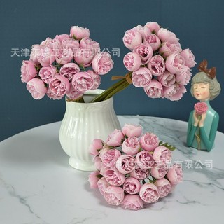 Cụm hồng trà 27 bông hoa lụa cắm hoa bàn phòng khách trưng bày bó hoa trang trí