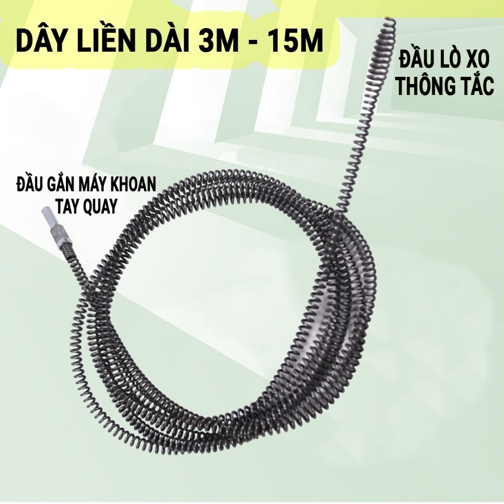 Dây Thông Tắc Cống, Thông Bồn Cầu Lò Xo Inox Siêu Bền Từ 2m - 20m Lắp Cùng Máy Khoan Đã Có Đầu Nối, Có Tay Quay FE123