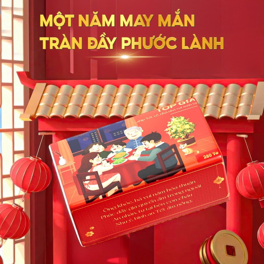 (TẶNG NGỰA BÔNG 2026) Giấy ăn rút Top Gia, thùng 20 gói giấy Tết 2026, khăn giấy cao cấp 280 tờ, 4 lớp siêu mềm mịn