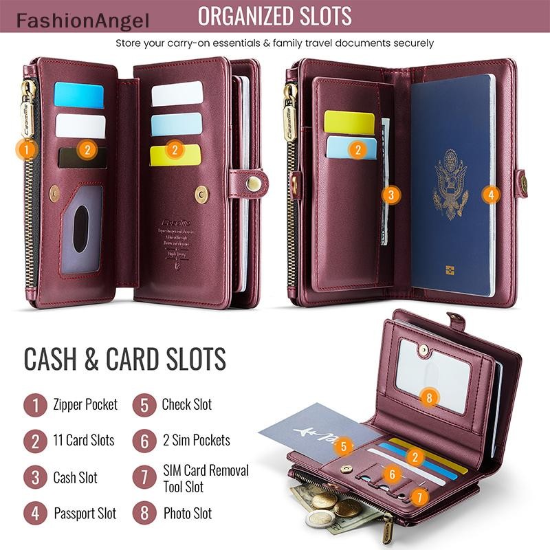 Túi đựng ví đựng hộ chiếu FashionAngel có 11 khe cắm thẻ và hộp đựng hộ chiếu Solt Cash Solt Túi dây kéo, dây đeo cổ tay chặn RFID VN