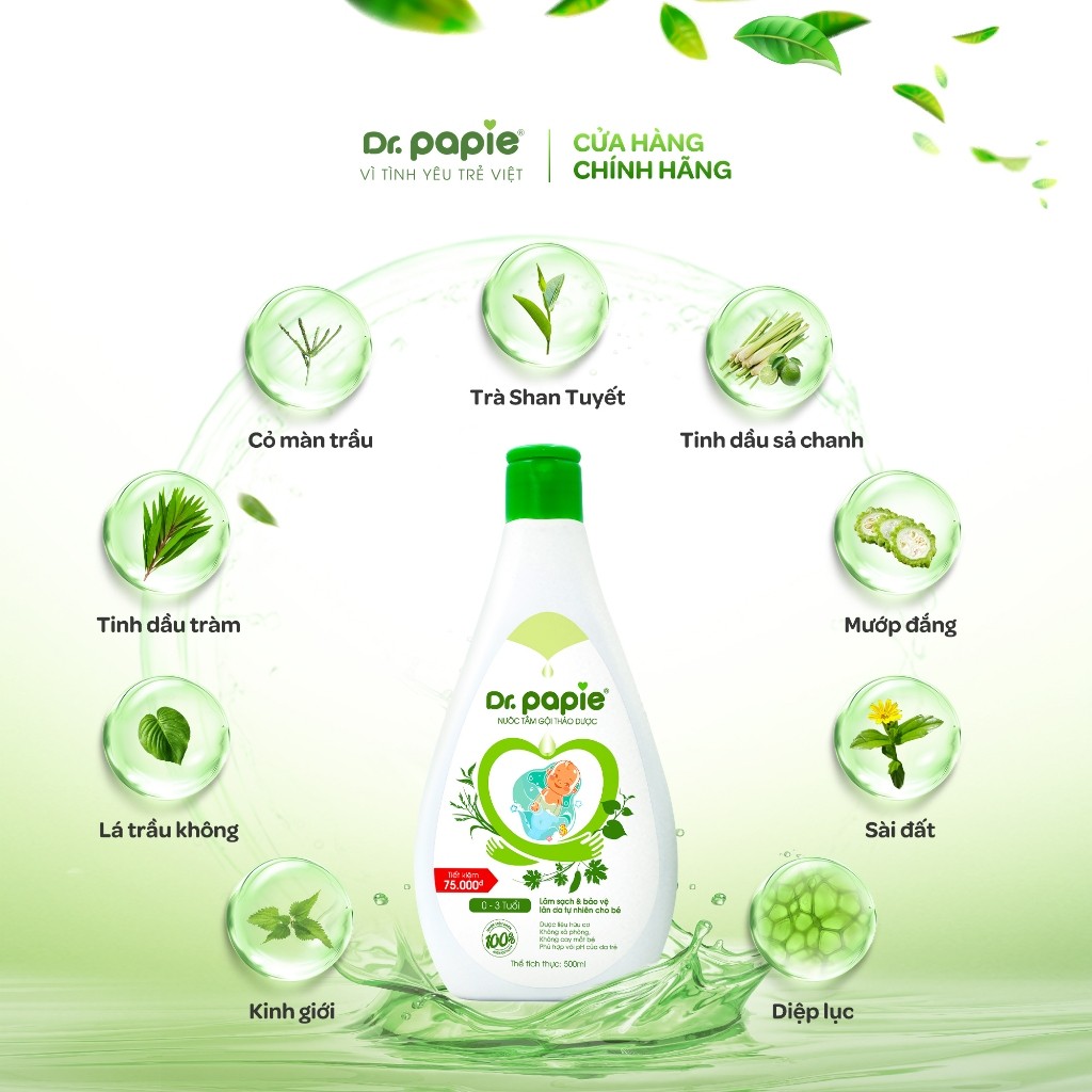 Ảnh Nước Tắm Thảo Dược Dr Papie Giúp Giảm Mẩn Ngứa Và Rôm Sảy, Hỗ Trợ Làm Sạch, Mát Da Bé - Chai 500ml 3