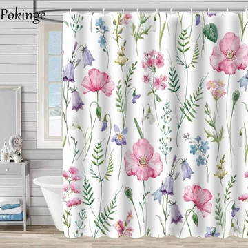 Rèm tắm chống thấm nước POKINGE, Rèm tắm lá cây xanh nhiệt đới, Rèm tắm lá chống nấm mốc có thể giặt được 71x71in Rèm ngăn phong cách Nodic Rèm phòng tắm