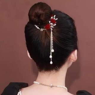 Phong Cách Mới Hoa Hồng Đỏ Tua Rua Đuôi Ngựa Khóa Tóc Bóng Đầu Tấm Kẹp Tóc Mũ Đội Đầu Phụ Kiện Tóc