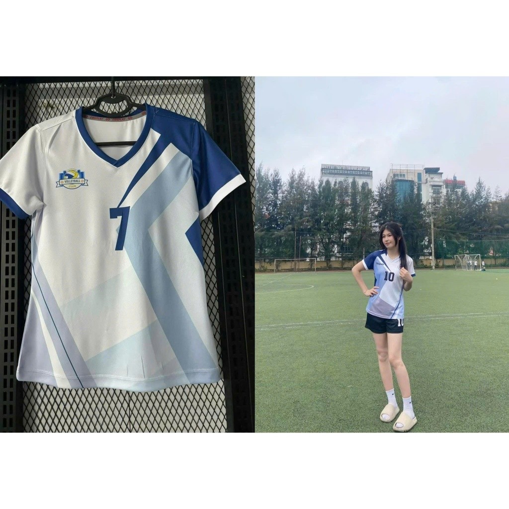 Bộ Quần Áo Bóng Chuyền Nam Nữ Xanh, Đồ Bóng Chuyền Áo Thể Thao Co Giãn Tốt, Thoáng Mát Có in Tên Số