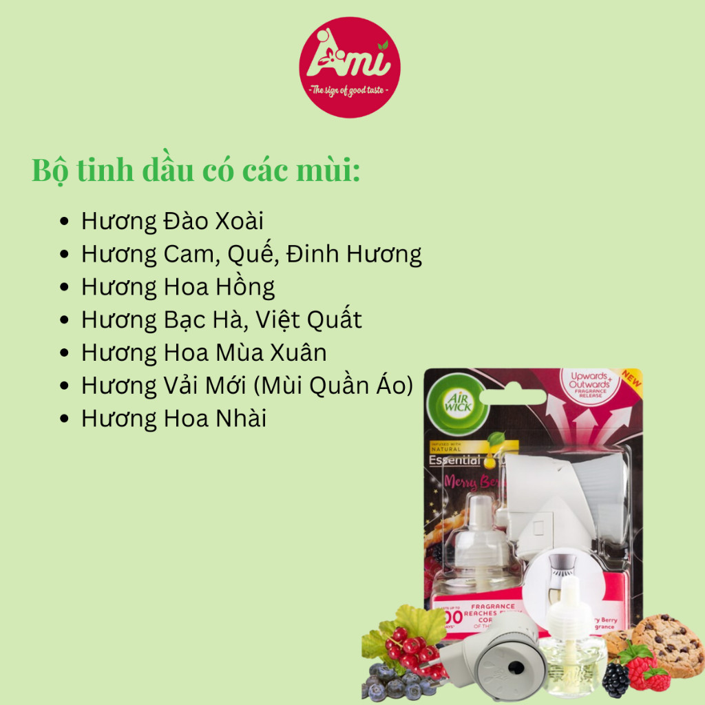 Bộ Tinh Dầu Cắm Điện 220V Air Wick Essential Oils - Đủ Mùi Hương Thiên Nhiên