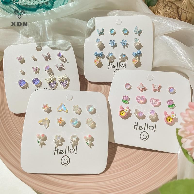 [XON] 1 Bộ Bông Tai Hình Trái Tim Sáng Bóng Nhiều Màu Sắc Dễ Thương Cho Nữ Bông Tai Thời Trang Cho Bé Gái Trang Sức Quà Tặng Dự Tiệc [EN]