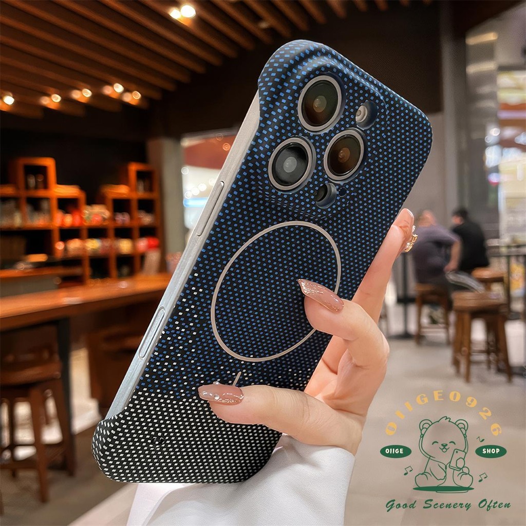 Không viền họa tiết sợi carbon Vỏ điện thoại từ tính iphone16 Pro Max 15 14 13 12 11casing cho vỏ iPhone PC vỏ cứng chống sốc