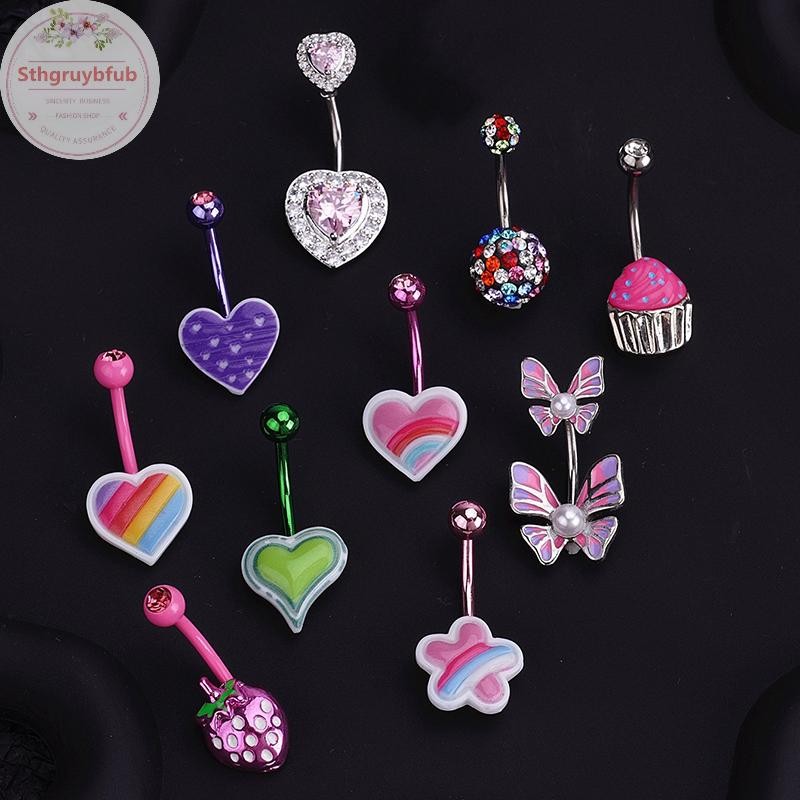 STHB Ngọt Ngào Rốn Nhẫn Zircon Trái Tim Dâu Bụng Nút Nhẫn Nữ Cơ Thể Xuyên Ngày Lễ Trang Trí Bãi Biển Giải Trí Trang Sức VN