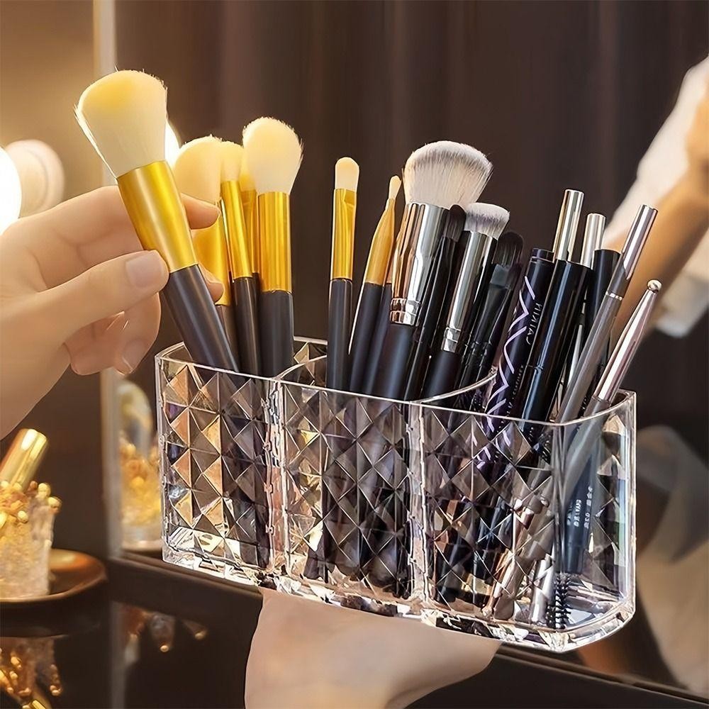 Hộp đựng cọ trang điểm DAYBREAK, Hộp đựng mỹ phẩm 3 lưới bền bỉ, Bàn đựng cọ son môi Acrylic đa năng
