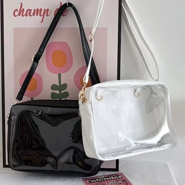 Túi đựng trẻ em 20cm Túi đựng trẻ em Túi đựng trẻ em Túi đựng đau Túi trong suốt Túi đựng trẻ em đôi dung tích lớn [Thiết kế hai lớp] Túi đeo chéo PU đơn giản phù hợp cho bé gái Nhật Bản Túi đựng trẻ 