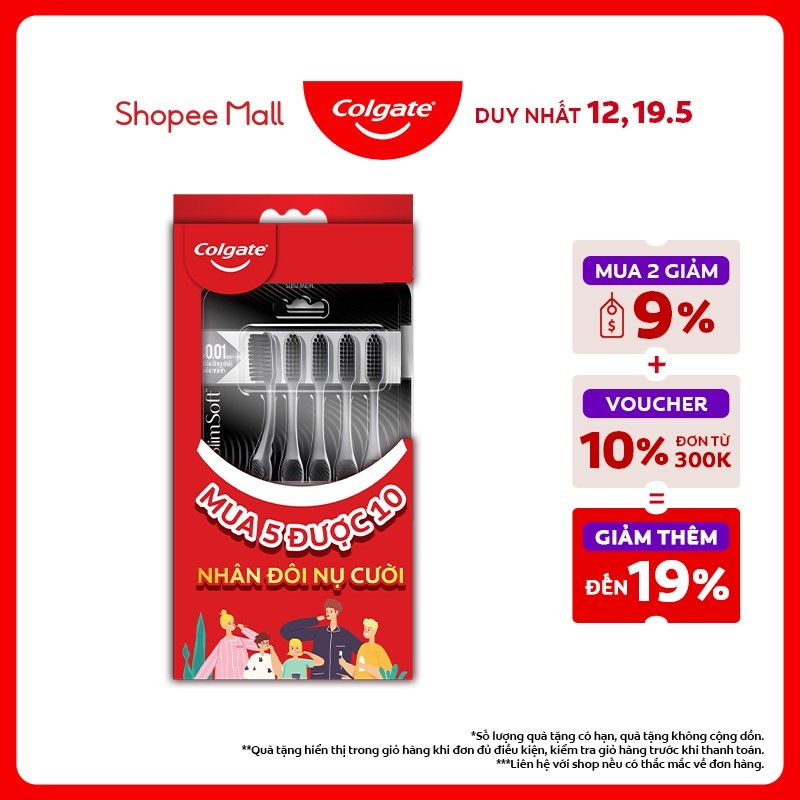 Ảnh Combo 5 Bàn chải Colgate SlimSoft Charcoal than hoạt tính kháng khuẩn 1