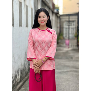 set lụa gấm 2da cổ tròn 5 nút , đồ bộ nữ đi chùa cao cấp
