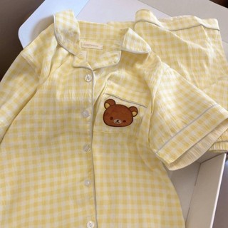 Kẻ Sọc Nhẹ Gấu Bộ Đồ Ngủ Nữ Mùa Hè Mới Quần Short Tay Ngắn Ins Phong Cách Nhật Bản Dễ Thương Sinh Viên Nhà Quần Áo Mặc Ngoài