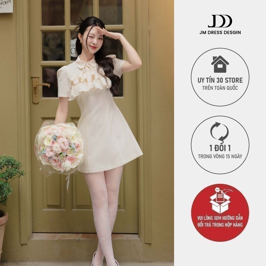 Ảnh Đầm A tay ngắn cổ tròn, xếp ly ngực dáng tiểu thư thiết kế bởi JM Dress Design 1S34.2404OG 1