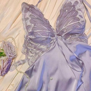 GUADALUPE1 Váy Ngủ Bướm, Ren Băng Satin Lụa Áo Ngủ, Bộ Đồ Ngủ Dây Ngọt Ngào Nữ Váy Ngủ Có Miếng Lót Cô Gái