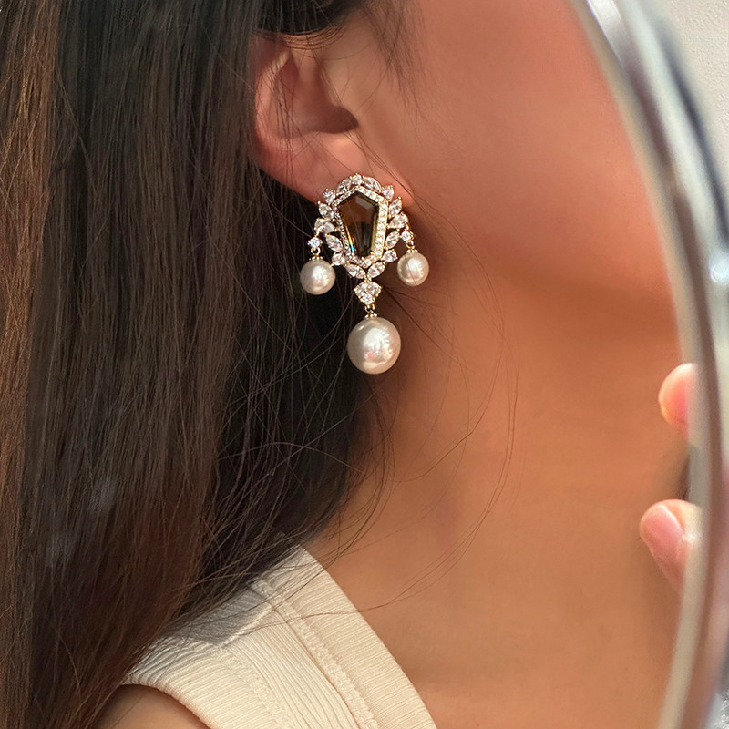 Bông tai tua rua ngọc trai Zircon thanh lịch thời trang sang trọng nhẹ nhàng