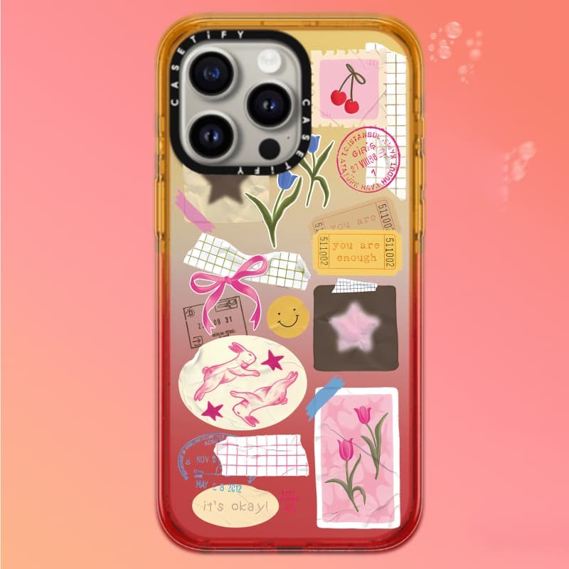 CASECASE X Ruy Băng Và Hoa Tulip Ốp Lưng Cạnh Đen Đào Haze Cotton Kẹo Bộ Sưu Tập Màu Sắc Trong Suốt Cứng Ốp Lưng Tác Động Cho Apple IPhone 12 13 14 15 16 Pro Max Plus Có Hộp
