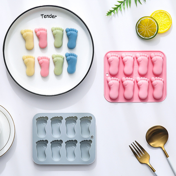 8 Khoang Hình Chân Khuôn Silicon Mousse Khuôn Bánh Epoxy Khuôn Kẹo Mềm Jelly Chocolate Khuôn Dụng Cụ Nướng Bánh