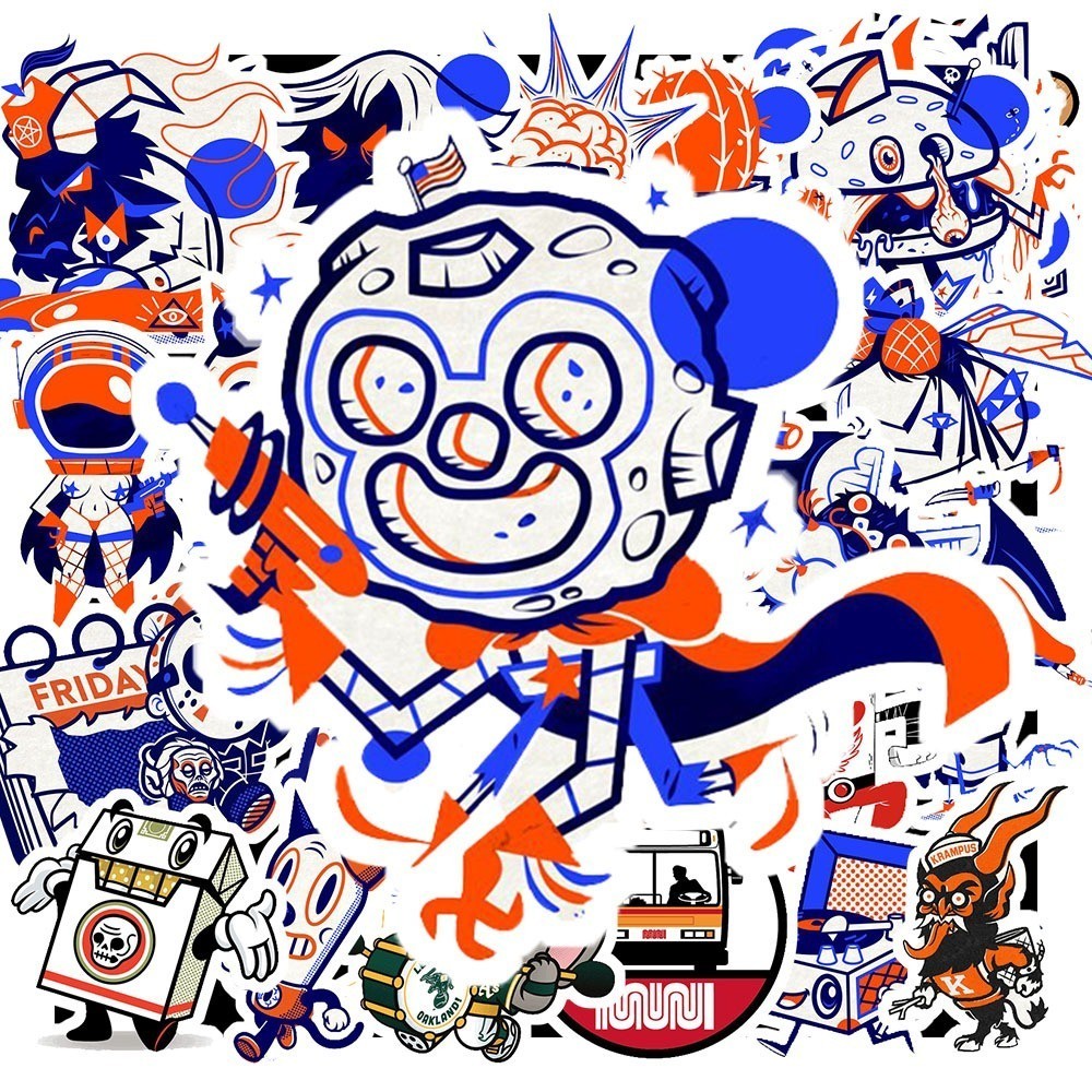 Hộp 40 Hình Dán Hình GRAFITI MÀU XANH CAM ĐỘC ĐÁO – Decal Trang Trí Xe - Điện Thoại - Laptop