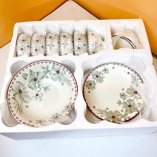 Bộ Đĩa Chén Sứ Hoa Dừa Trắng Thanh Lịch – Dùng Cho Gia Đình, Nhà Hàng