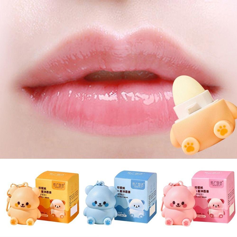 Son bóng STARYSWAY, Son dưỡng môi hình gấu nhỏ 4ml chống khô, Dưỡng ẩm Mini chống nứt có móc khóa Son môi cho trẻ em