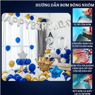 Set trang trí sinh nhật người lớn kiểu hàng quốc màu trắng đen SNNL-XANH DƯƠNG 07,Bóng bay trang trí sinh nhật cho bé