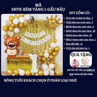 Set Bóng Trang Trí Sinh Nhật Tuổi Meo,tuổi Mão, thôi nôi, 12 con giáp cho bé gái - bé trai SNTE-RÈM VÀNG 1-GẤU NÂU