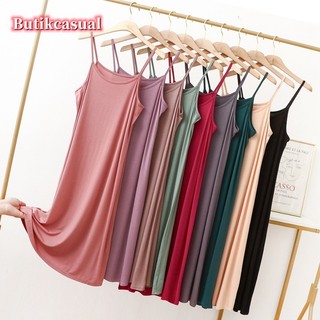 Phụ nữ cotton Sling Váy dài modal co giãn lớn dáng rộng giản dị váy midi thời trang váy hở lưng