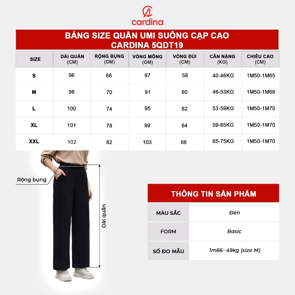 Quần nữ CARDINA chất liệu umi dáng suông cạp cao co giãn đa chiều thoải mái trẻ trung năng động 5QDT19