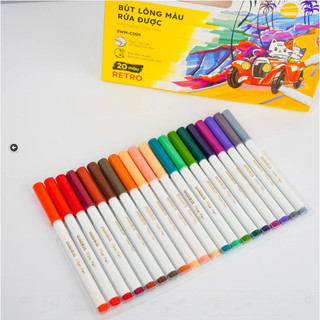 Bút lông thư pháp, 20 màu RETRO rửa được Fiber Pen Thiên Long SWM-C009