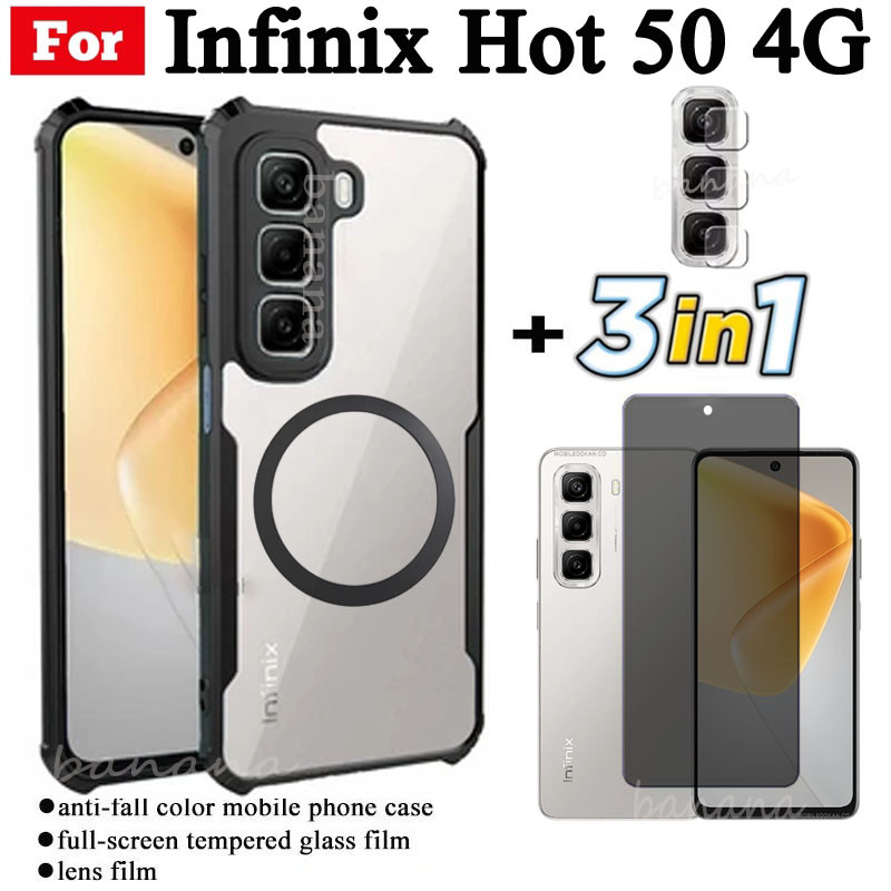 Ốp điện thoại chống sốc 3 trong 1 Infinix Hot 50 4G có nhãn dán sạc không dây từ tính cho Infinix Hot 50 5G 50i Bảo vệ toàn diện Kính cường lực bảo vệ màn hình và phim ống kính