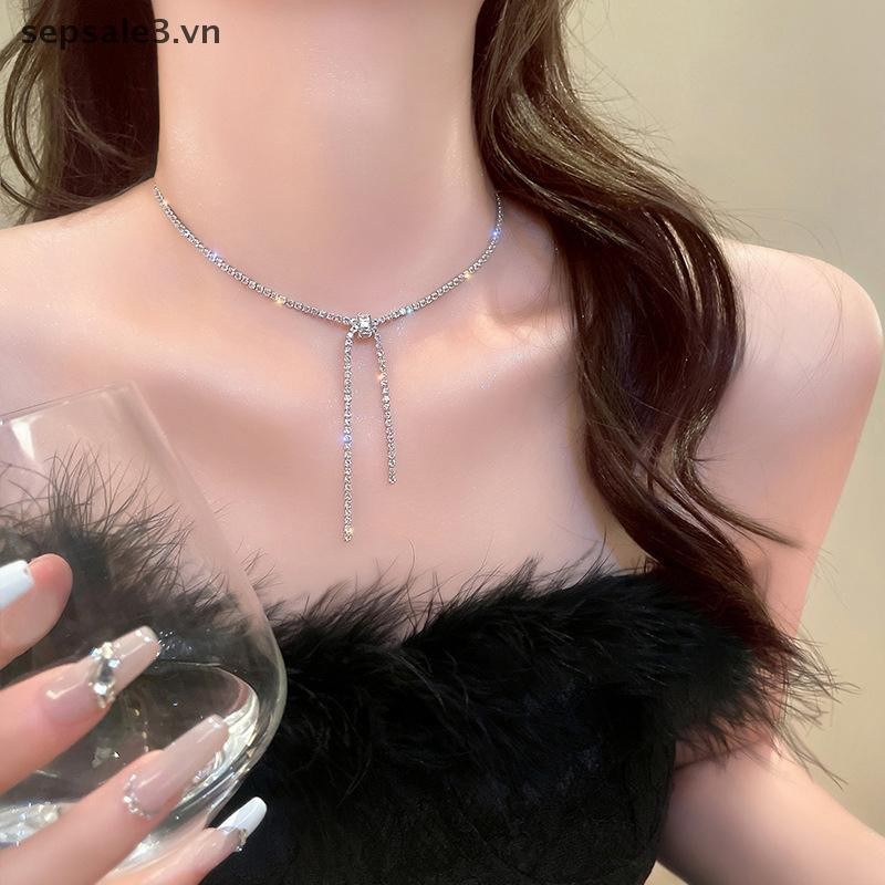 # VN # Vòng cổ Choker vuông Zircon sáng bóng sang trọng dành cho nữ Vòng cổ chuỗi xương đòn pha lê Quà tặng trang sức đám cưới.