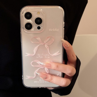[Sheren] Vỏ iPhone nơ màu hồng ngọt ngào 14 trong suốt iphone15promax Silicone 11 Vỏ bảo vệ chống sốc