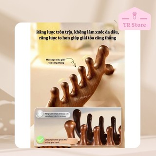 Lược massage đầu gỗ đàn hương M'aycreate - Kèm 2 đầu ấn huyệt thư giãn