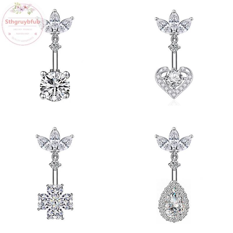 STHB Thời Trang Thép Không Gỉ Trái Tim Hoa Bụng Nút Nhẫn Cubic Zirconia Dễ Thương Rốn Nhẫn Dành Cho Nữ Cơ Thể Xuyên Trang Trí Trang Sức VN